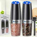 Electric Salt and Pepper Grinder Set 2-Pack Gravity Sensing – Battery Powered LED Light One-Hand Operation | Adjustable Coarseness Black Kitchen Gadget | Perfect Birthday Gift for Home Cooks