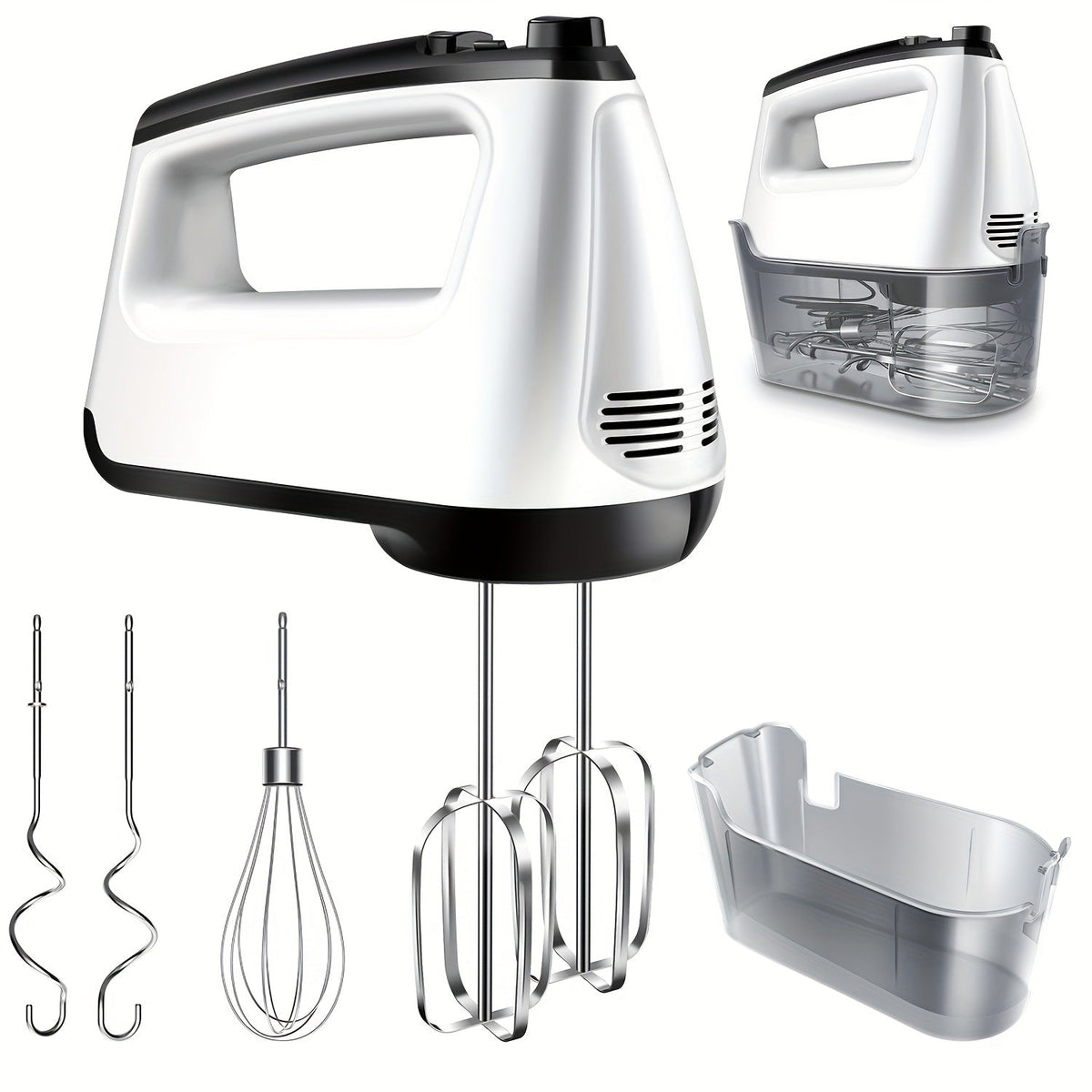 Electric Hand Mixer 6-Speed with Turbo – 5 Stainless Steel Attachments, Snap-On Storage Case, Handheld Mixer for Whipping, Baking Cookies, Cakes, Dough & Brownie Batter