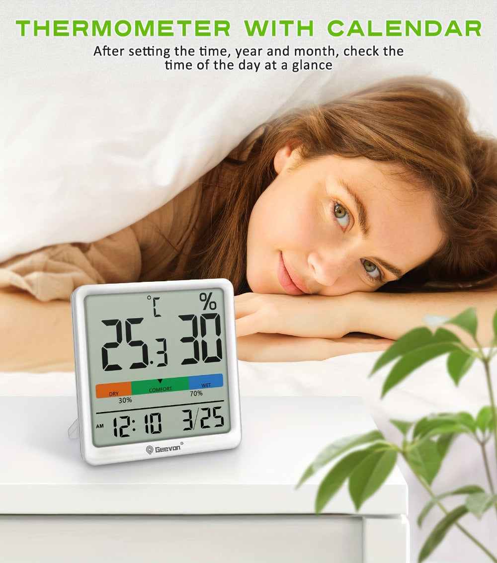 Digital Indoor Thermometer Hygrometer with Clock and Calendar for Home Office