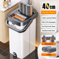 Flat Floor Mop and Bucket Set with Self-Cleaning System – Manual Squeeze Mop for Home, Office, Living Room, Bathroom & Kitchen – ABS, Multisurface, No Electricity Needed (White & Black)
