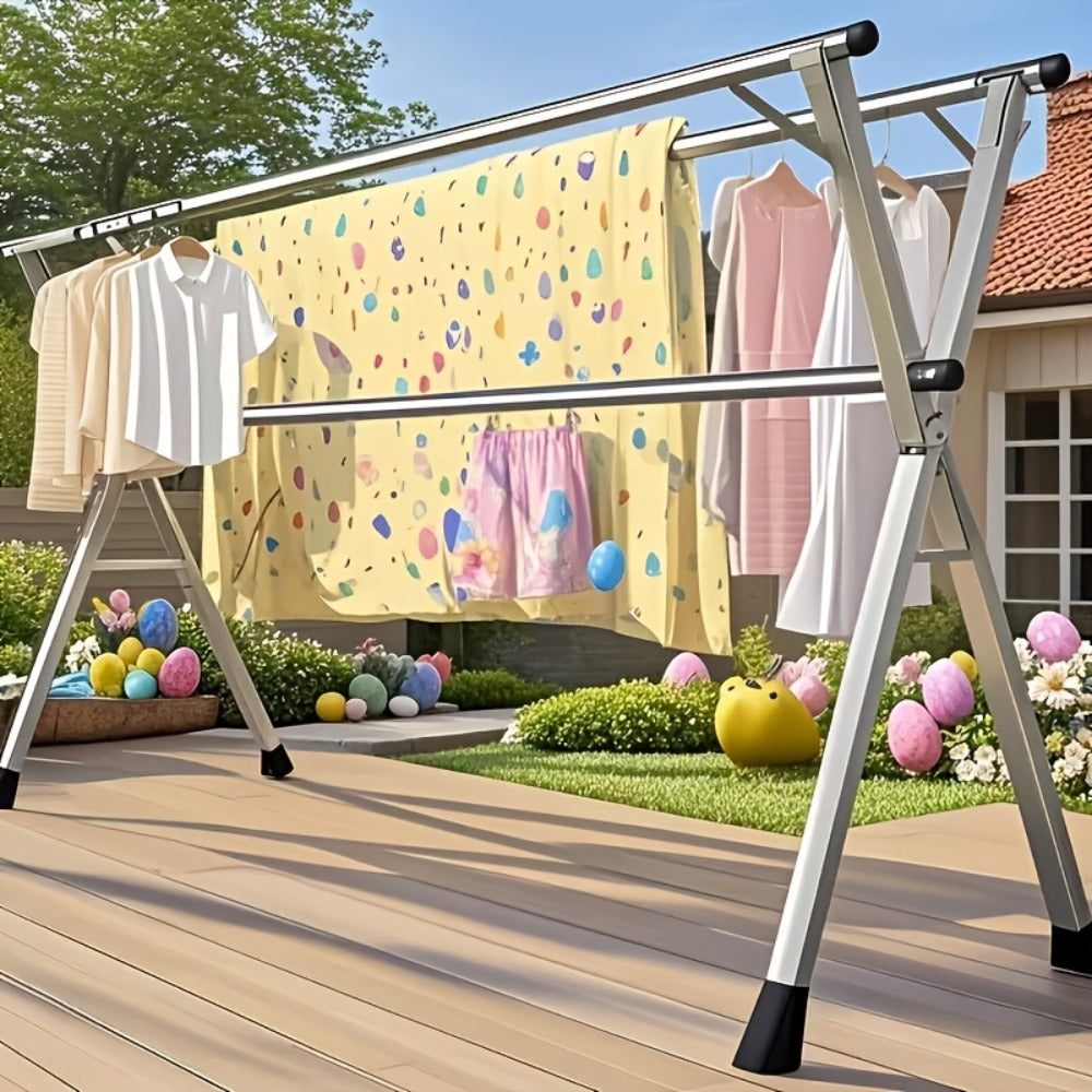 Laundry Drying Rack, Freestanding Stainless Steel Clothes Airer with Folding Frame for Home and Patio