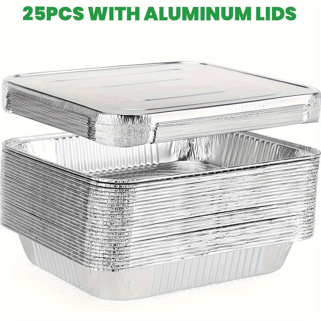 25 Pack Disposable Aluminum Pans with Lids for Roasting and Reheating