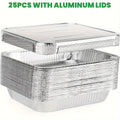 25 Pack Disposable Aluminum Pans with Lids for Roasting and Reheating