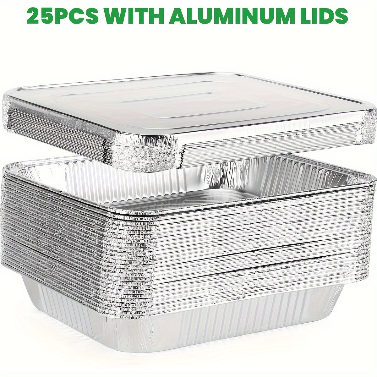25 Pack Disposable Aluminum Pans with Lids for Roasting and Reheating