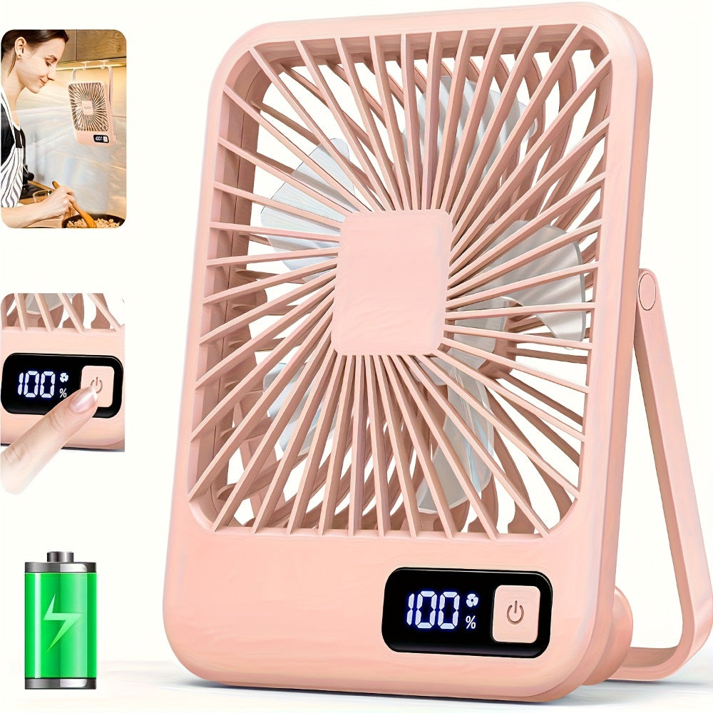 Desk Fan, Mini Desktop Fan Square Design, Ultra-Quiet 5-Speed USB Rechargeable 1800mAh Portable Cooling Fan for Home