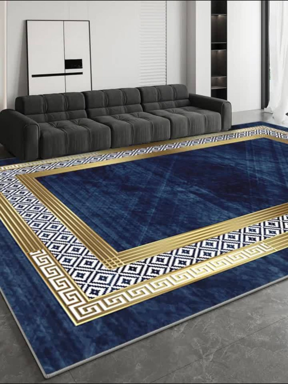 Area Rug Luxury Imitation Cashmere Machine Washable Non-Slip Plaid Checkered for Living Room Bedroom Dining Room Home Office Outdoor Camping