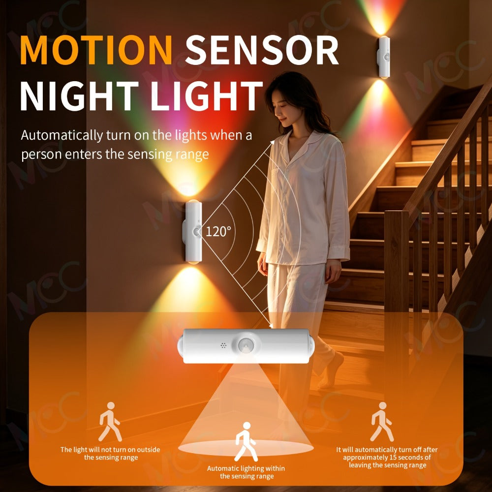Night Light, LED Magnetic Dual Voice & Motion Sensor 9 Colors Dimmable, Drill-Free Magnetic Install for Hallway