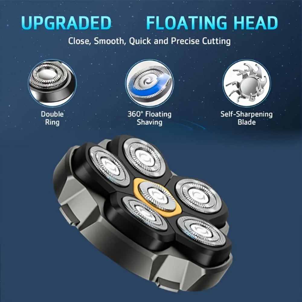Head Shaver (6-Blade 1400mAh) for Bald Men in a USB-C Rechargeable Electric Razor Design with LED Display