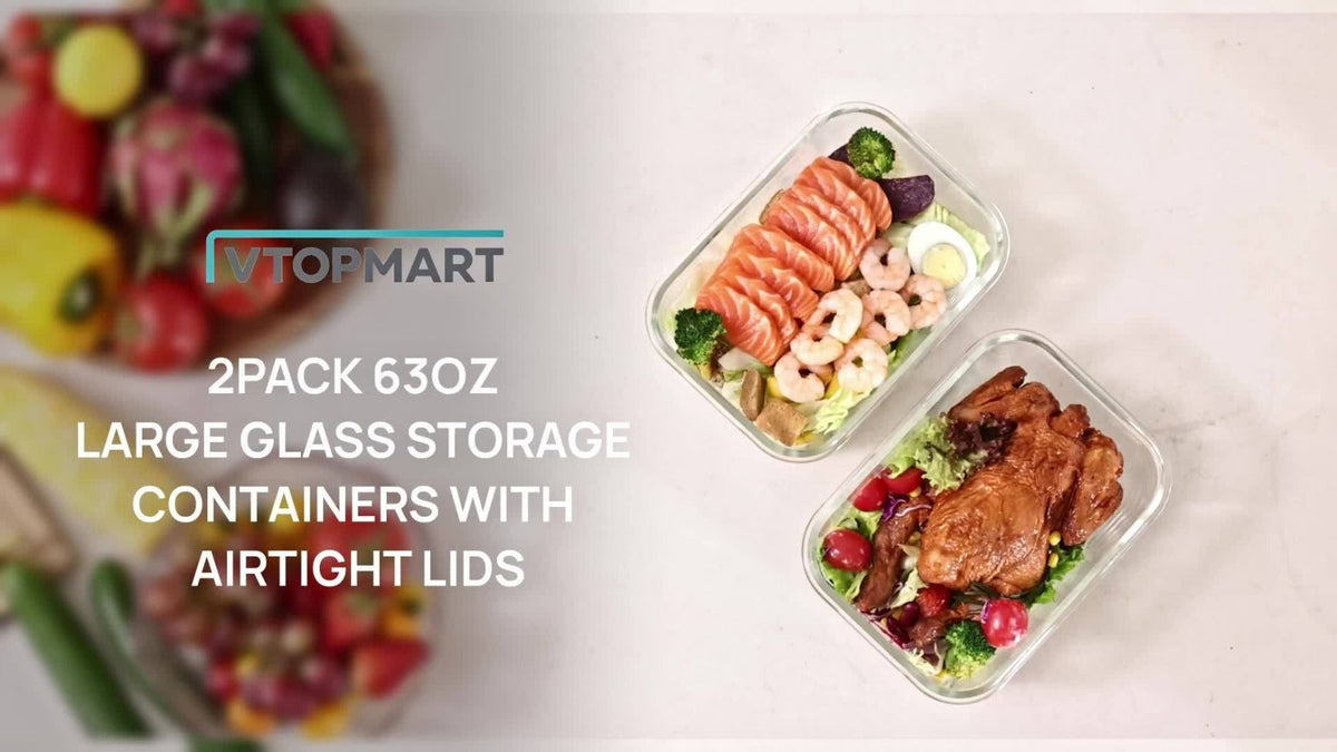 Lids 2 Pack 63oz Borosilicate Glass Meal Prep Containers, Leak-Proof Baking Dish Set, Glass Food Storage Container