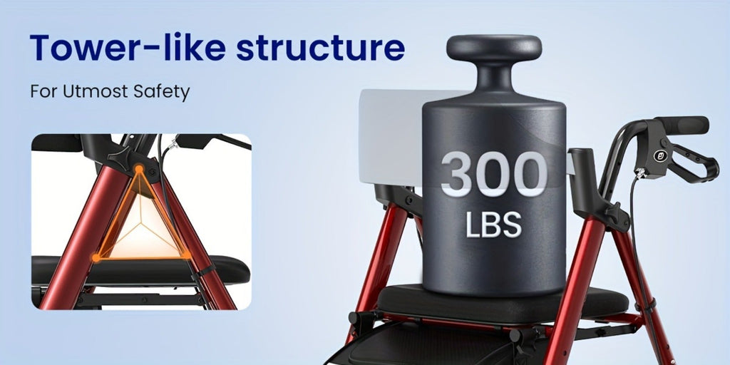 Rollator Walkers For Seniors with Ergonomic Backrest and Dual Adjustable Height