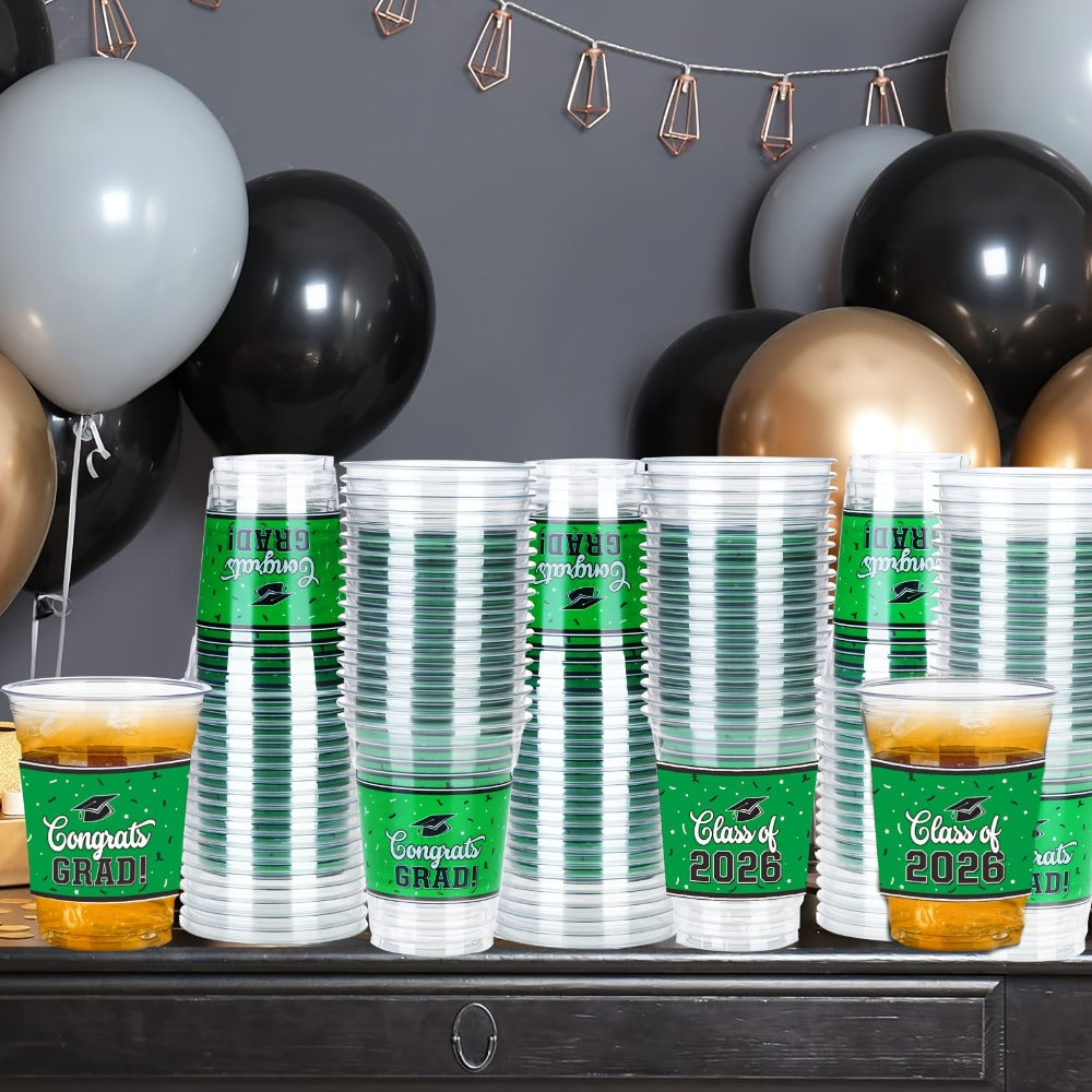 100Pcs Graduation Party Cups Class of 2026 Disposable Plastic Cups Congrats Grad Celebration Tableware Party Supplies