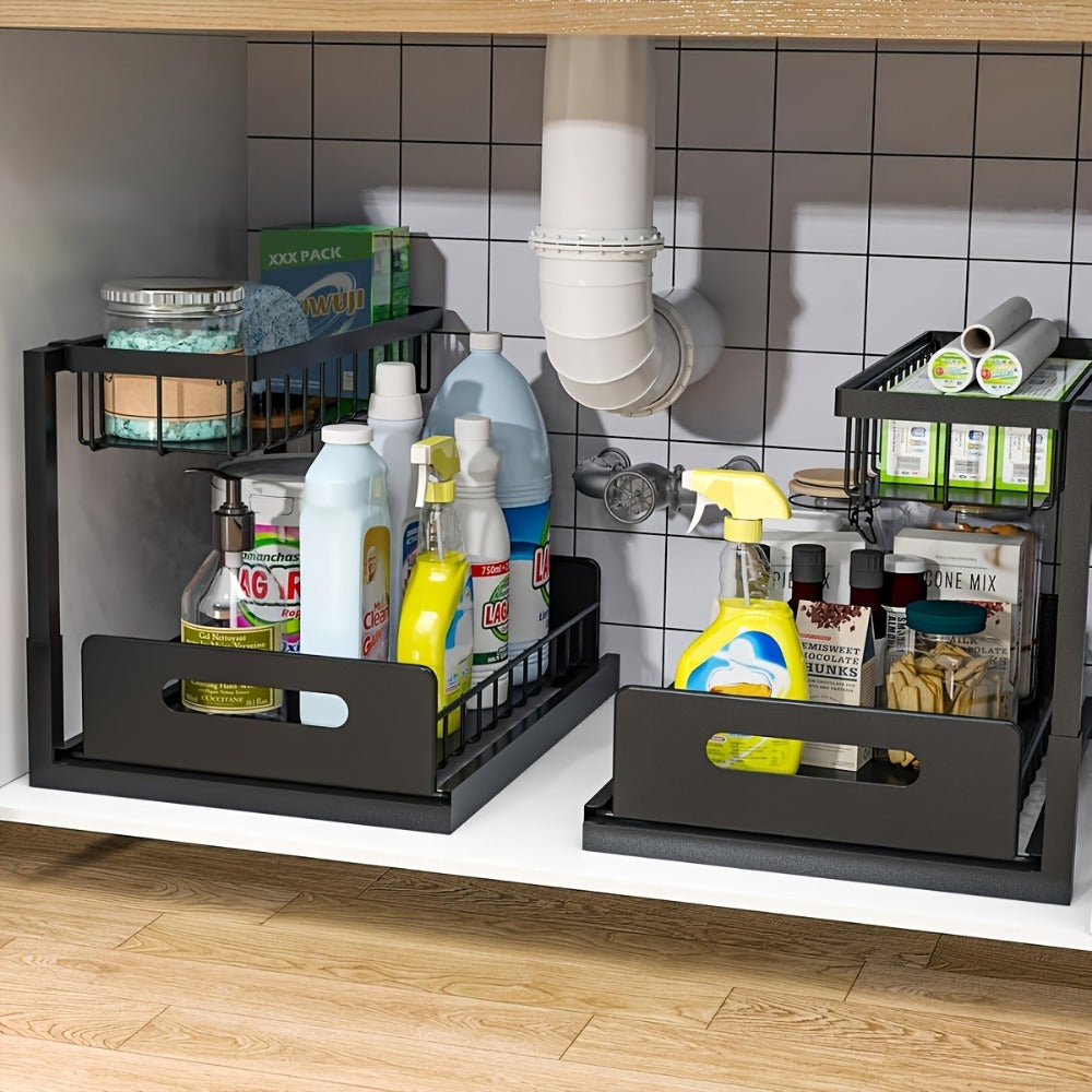 L-Shaped Sliding Drawer Organizer Heavy-Duty Under Sink Storage Rack, Garage & Workshop, Cabinet Organizers