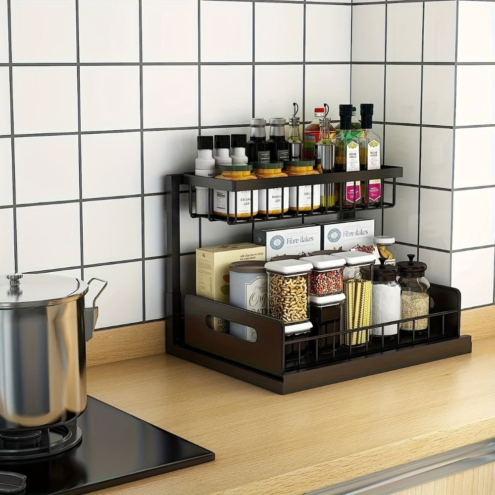L-Shaped Sliding Drawer Organizer Heavy-Duty Under Sink Storage Rack, Garage & Workshop, Cabinet Organizers