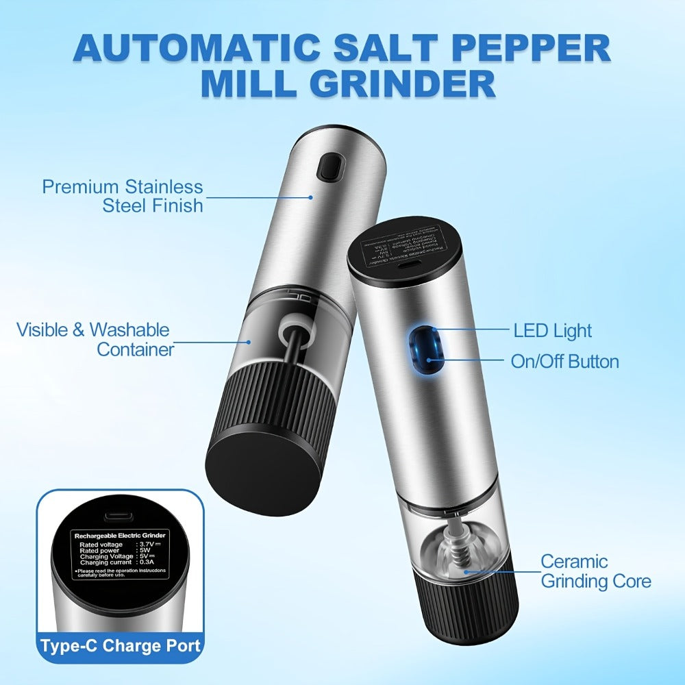 Electric Pepper Grinder with 5-Level Adjustable Coarseness and Ceramic Core for Kitchen Cooking