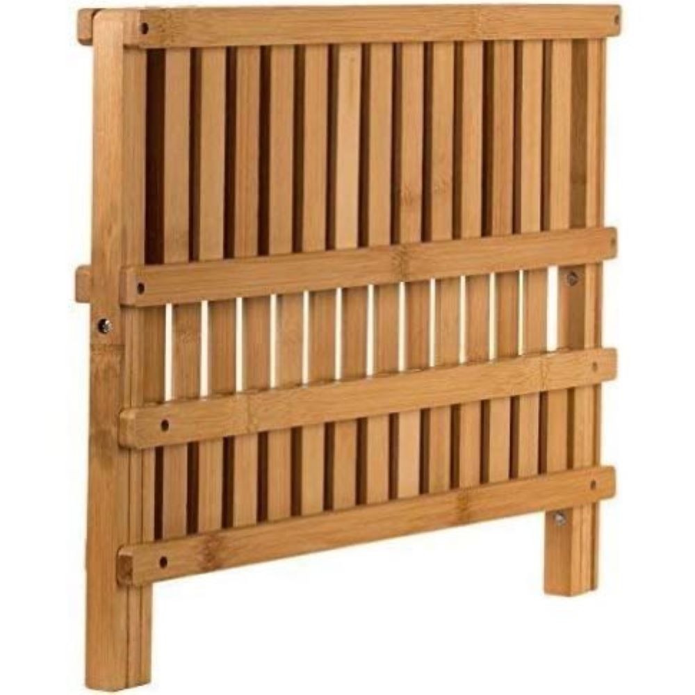 Dish Drying Rack, Bamboo 2 Tier Collapsible Wooden Dish Drainer, Compact Kitchen Counter Organizer for Dishes