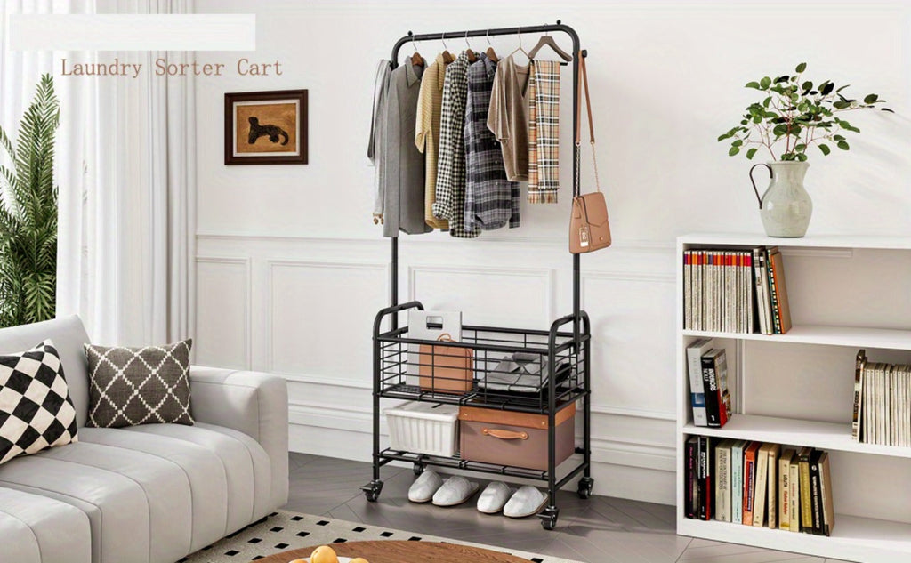 Laundry Basket, Wheels and Hanging Rack, Multifunctional Clothes Hamper for Laundry Room Bedroom Bathroom