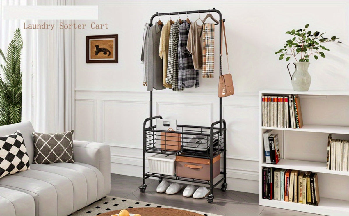 Laundry Basket, Wheels and Hanging Rack, Multifunctional Clothes Hamper for Laundry Room Bedroom Bathroom