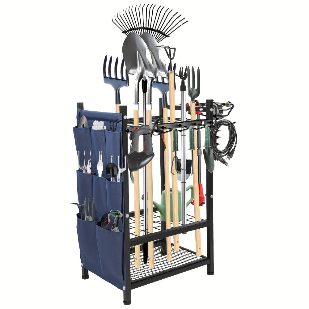 Tool Storage Rack, Storage Bag Metal Yard Tool Organizer for Garage Holds 35 Long-Handled Tools, Rake Stand Holder