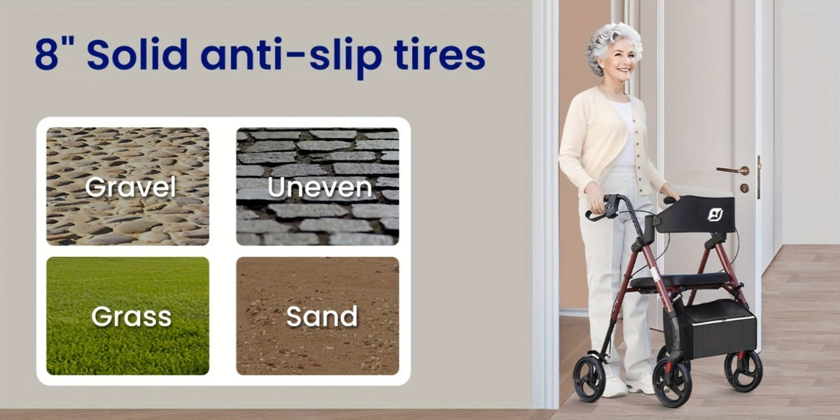 Rollator Walkers For Seniors with Ergonomic Backrest and Dual Adjustable Height