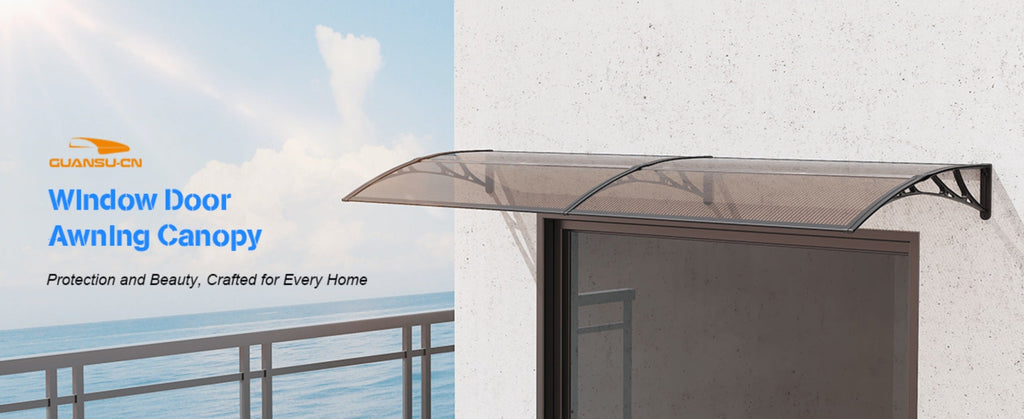 Polycarbonate Window Awning Door Canopy - UV Rain Snow Sun Protection Overhang for Doorways, Patio & Windows, Multiple Sizes, Black/Gray Bracket with Blue/Clear/Brown Board