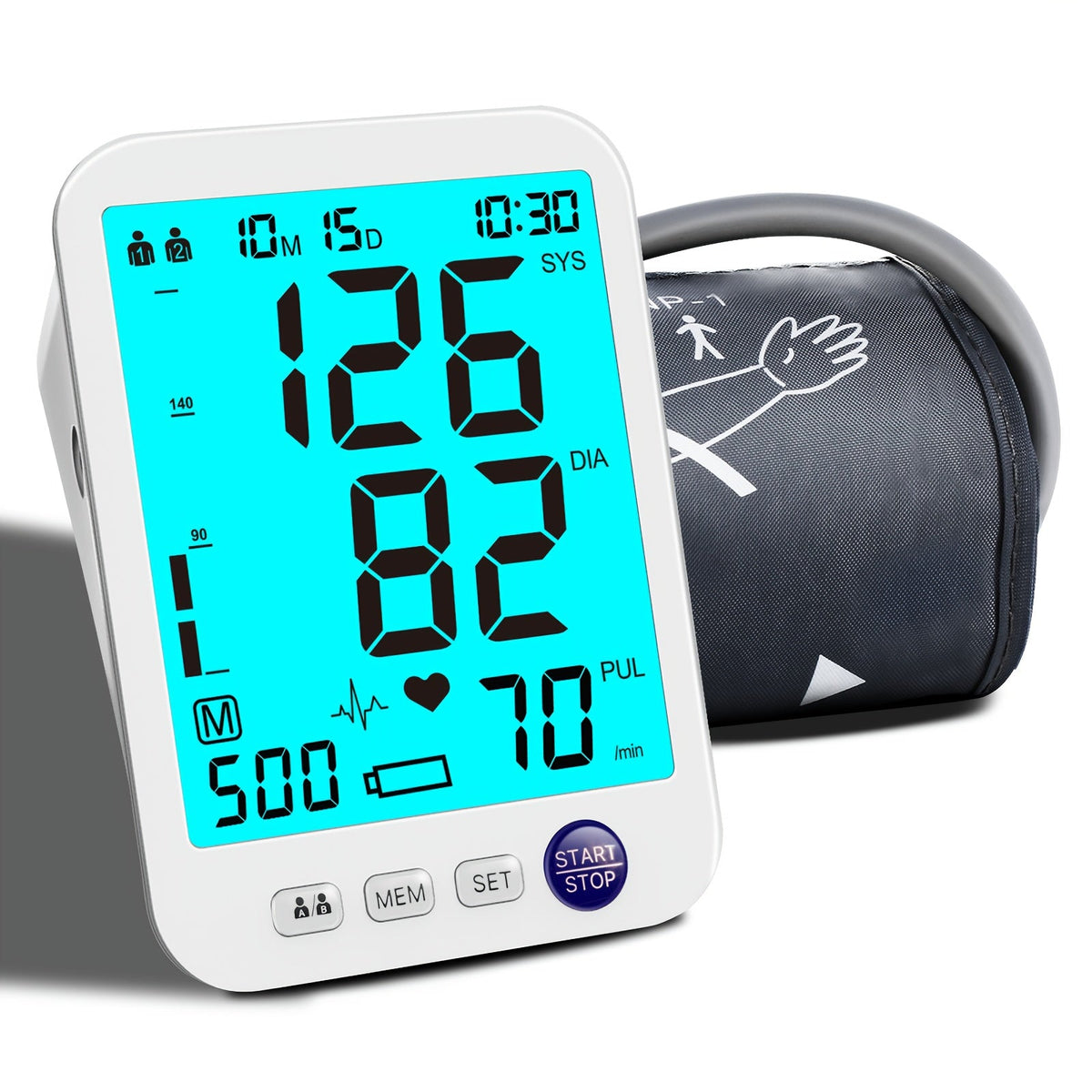Upper Arm Blood Pressure Monitor with Large LED Backlit Screen for 2 Users