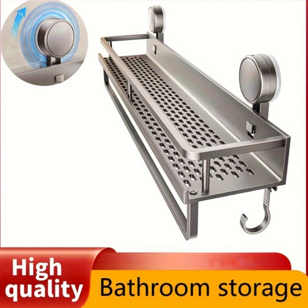 Wall-Mounted Suction Cup Shelf with Towel Hook for Shampoo and Soap Storage in the Bathroom, Shower Caddy