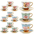 Floral Porcelain Tea Cups and Saucers Set of 12 – 5.4 Oz British Style Tea Party Cups – Classic Elegant Gift for Women – Perfect for Birthday, Mother's Day, Church & Tea Parties