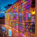 Outdoor String Lights, Solar Curtain Lights Outdoor 300 LED Waterfall Fairy String Lights, 1200mAh lithium rechargeable