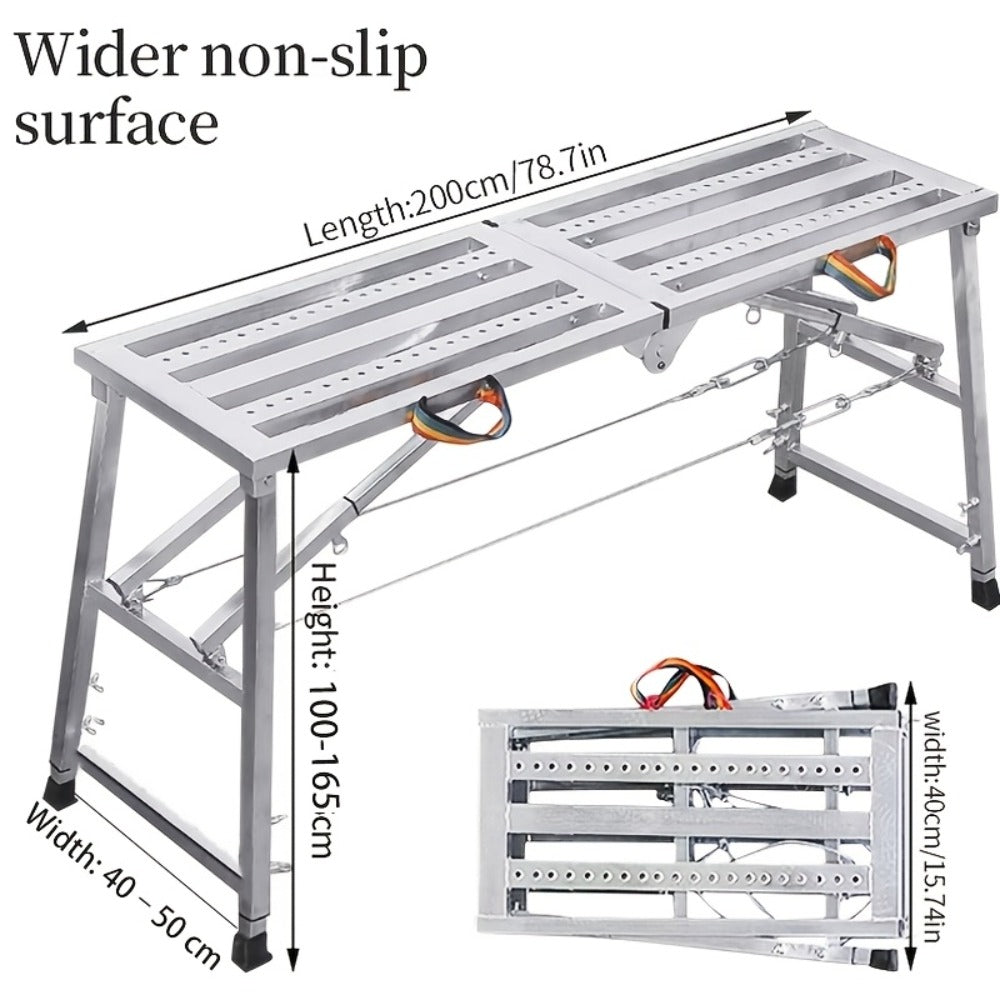 Folding Scaffold Step Stool Adjustable Height 39-79" Portable Steel Work Platform 1300 lb Capacity for Home Renovation Painting Car Washing RV Cleaning