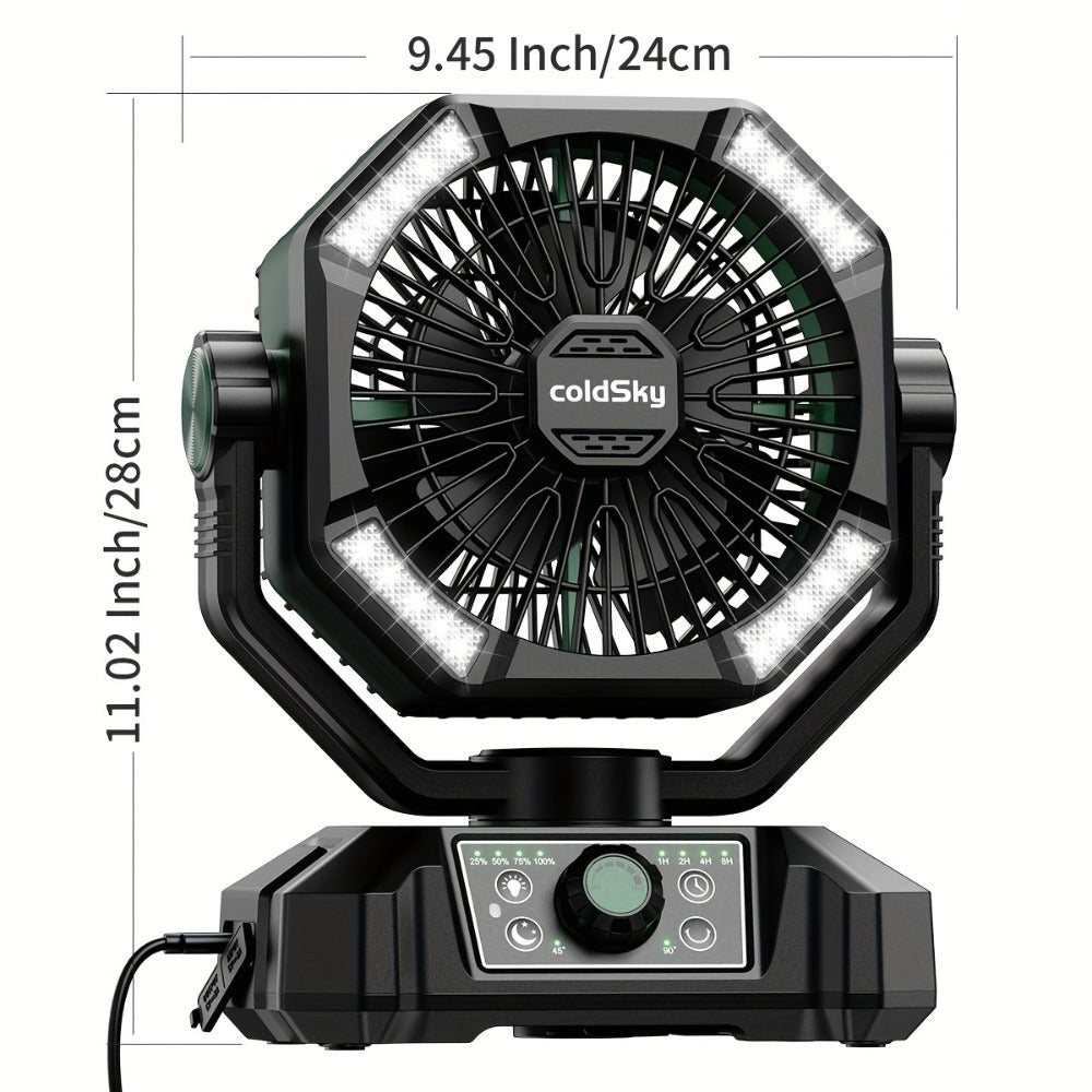 Camping Fan Battery Powered 20000mAh, Dual Motor 8-Speed Portable Tent Fan with Remote Control, 4 LED Lanterns and Hanging Hook, Rechargeable Outdoor Fan for Camping, Power Outage, Construction Site