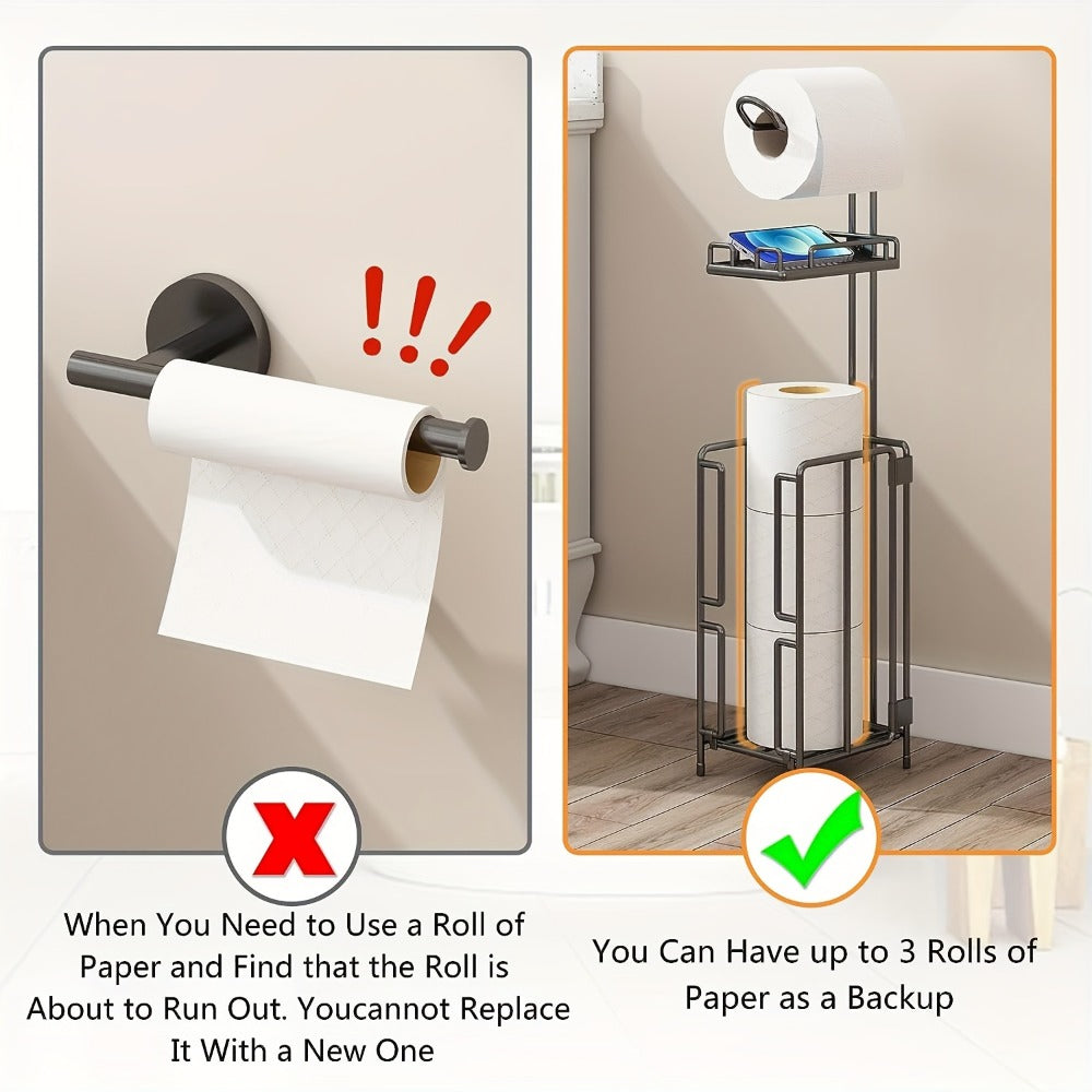 Stainless Steel Stand 3 Extra Roll Storage Modern Bathroom Organizer, Freestanding Toilet Paper Holder