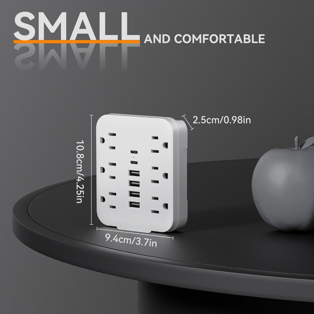 Power Strip, 6 AC Outlets & 6 USB Ports (2 USB-C) Compact Space-Saving Plug, 110-130V US Plug for Home & Office White & Black