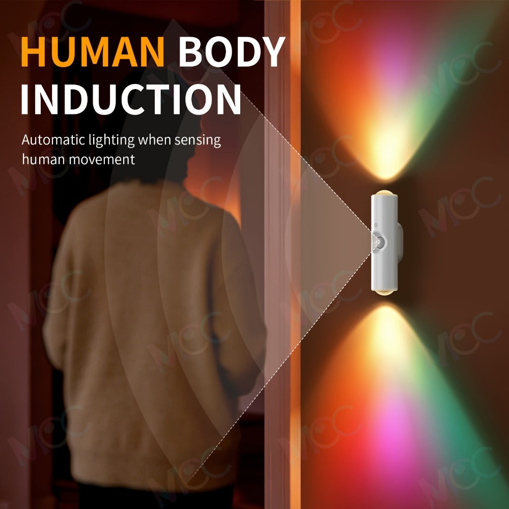 Night Light, LED Magnetic Dual Voice & Motion Sensor 9 Colors Dimmable, Drill-Free Magnetic Install for Hallway