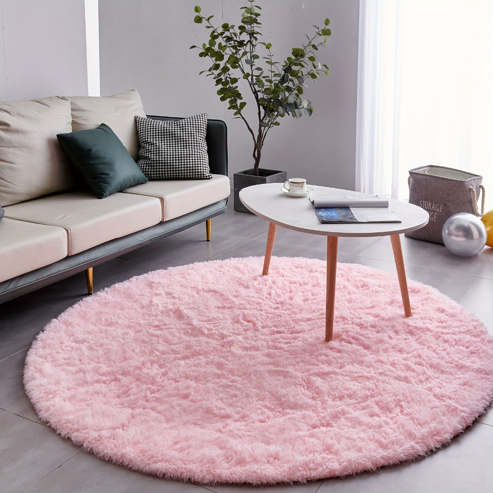 Round Shaggy Plush Rug – Soft Fluffy Circular Carpet for Bedroom & Living Room, Easy Clean