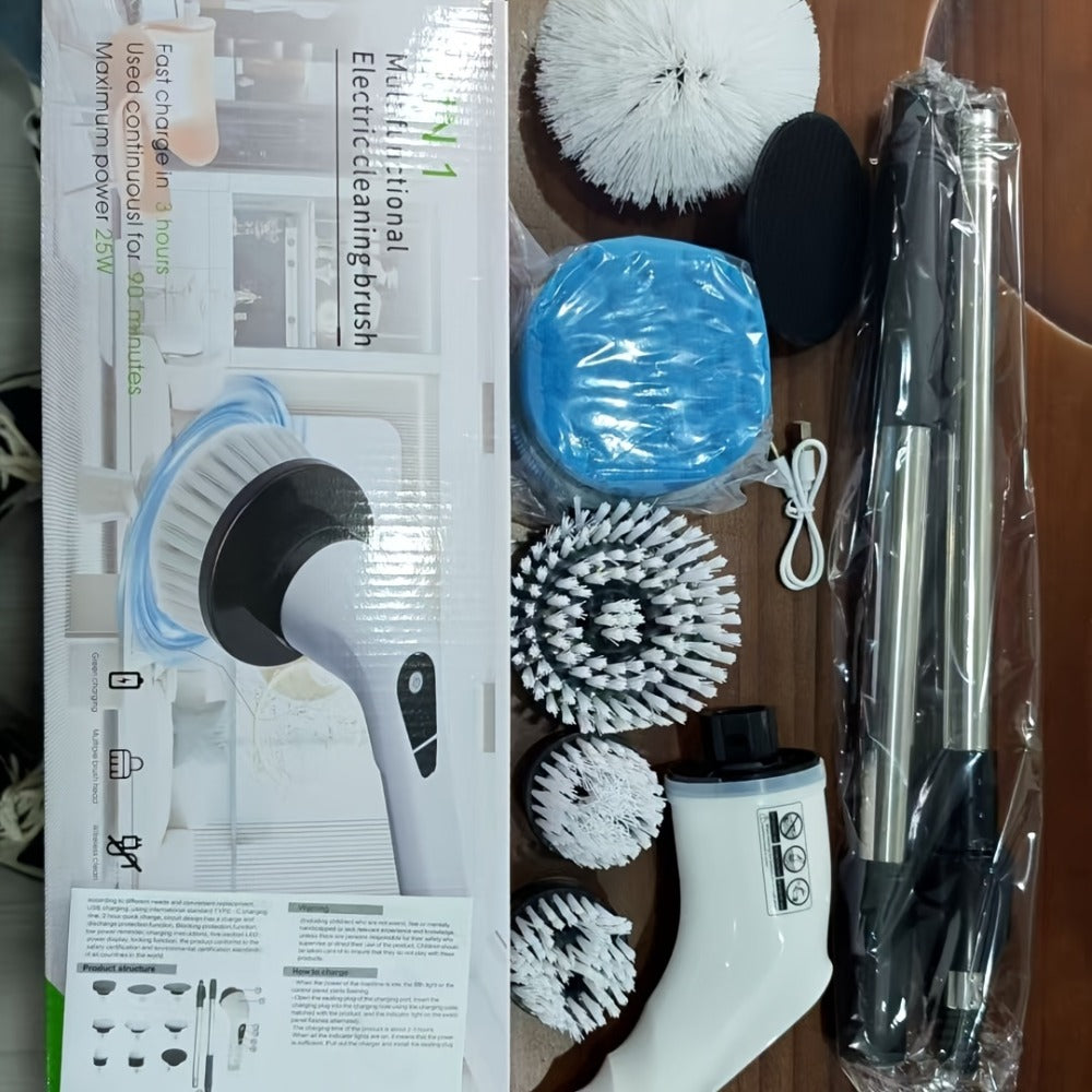 Scrubber with 9 Interchangeable Brush Heads 5 Speed Settings and 3 Extendable Handles