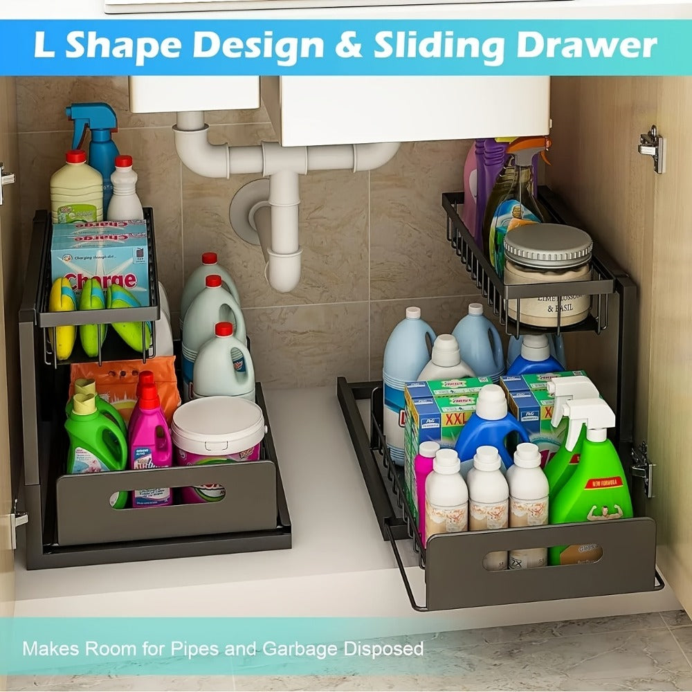 L-Shaped Sliding Drawer Organizer Heavy-Duty Under Sink Storage Rack, Garage & Workshop, Cabinet Organizers