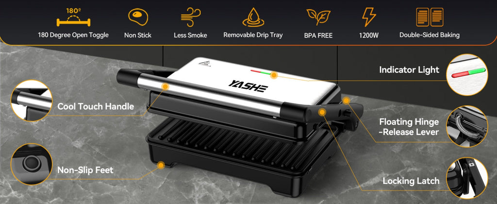Sandwich Maker with Indicator Lights for Sandwiches Steaks Waffles