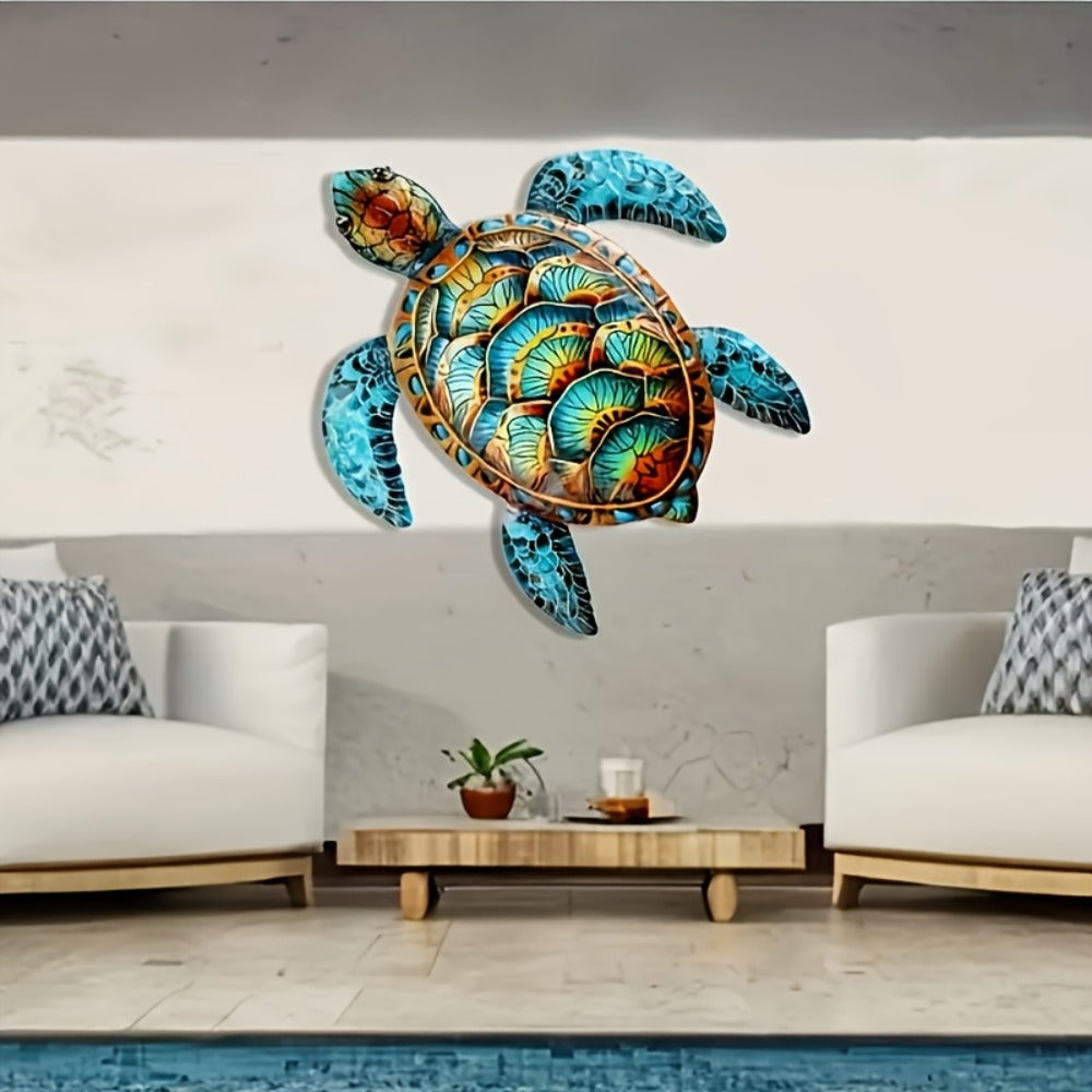 Metal Wall Art Turtle Sculpture in an Intricate Boho Swirling Pattern for Living Room Decor