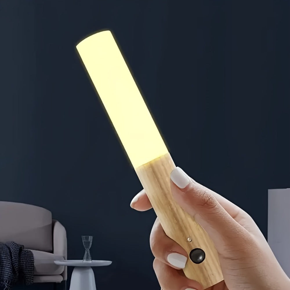 Motion Night Light, Rechargeable LED IPX4 Waterproof Wood Grain & Walnut Under Cabinet Step Lamp for Staircase