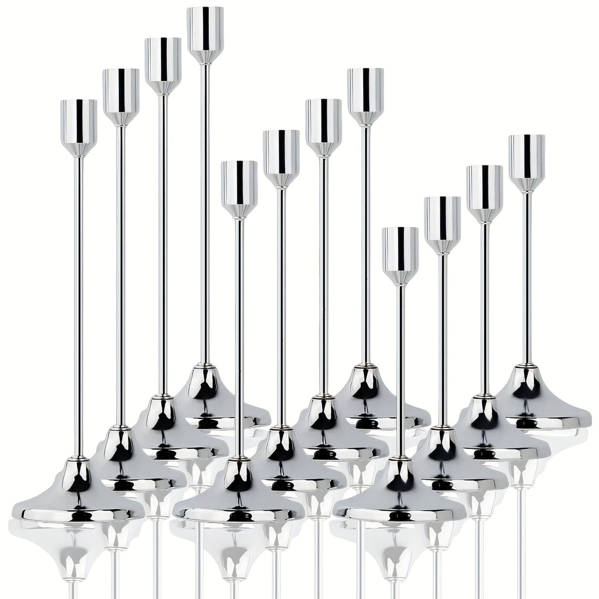 12pcs Metal Taper Candle Holders Set - Modern Tapered Design, Polished Finish, Tabletop Centerpiece for Christmas, Halloween, Weddings & Home Decor (Candles Not Included)