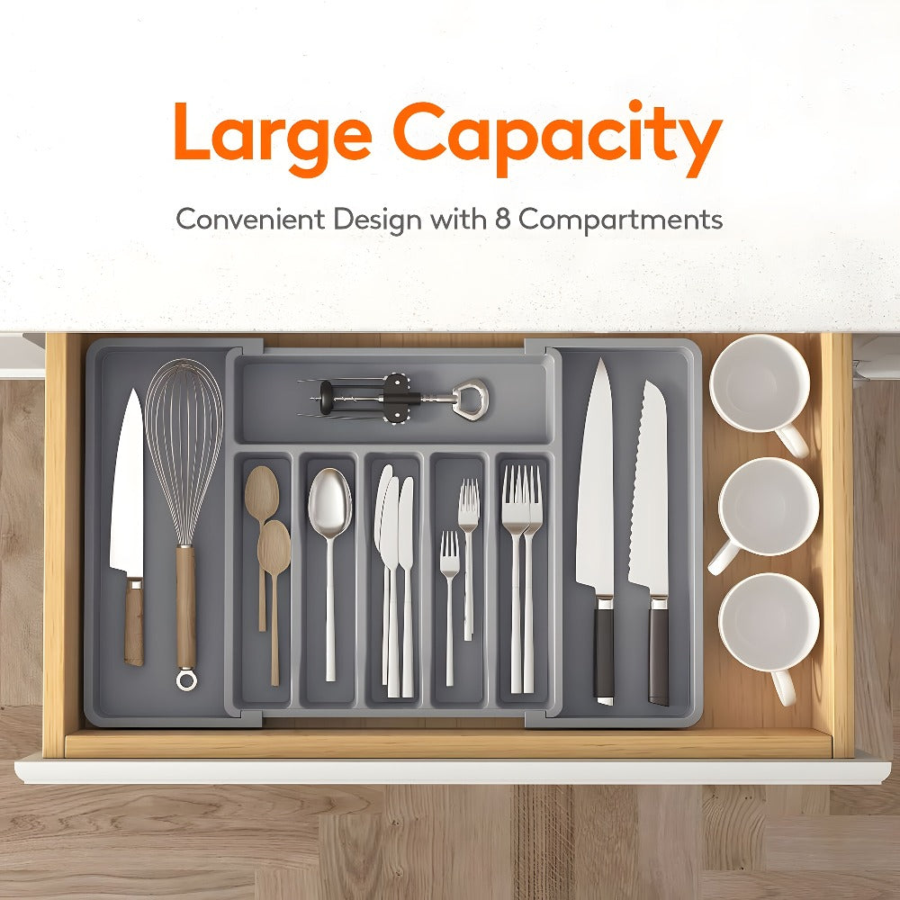 Drawer Organizer, Utensil & Cutlery Storage Tray for Kitchen Drawer, Expandable Knife Fork Spoon Holder 22.4" x 15" x 2"
