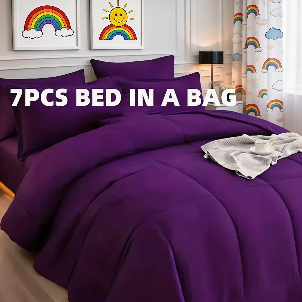 Bed in a Bag Full Queen and King Comforter Set in Soft Satin-Like Fabric (7 Piece)