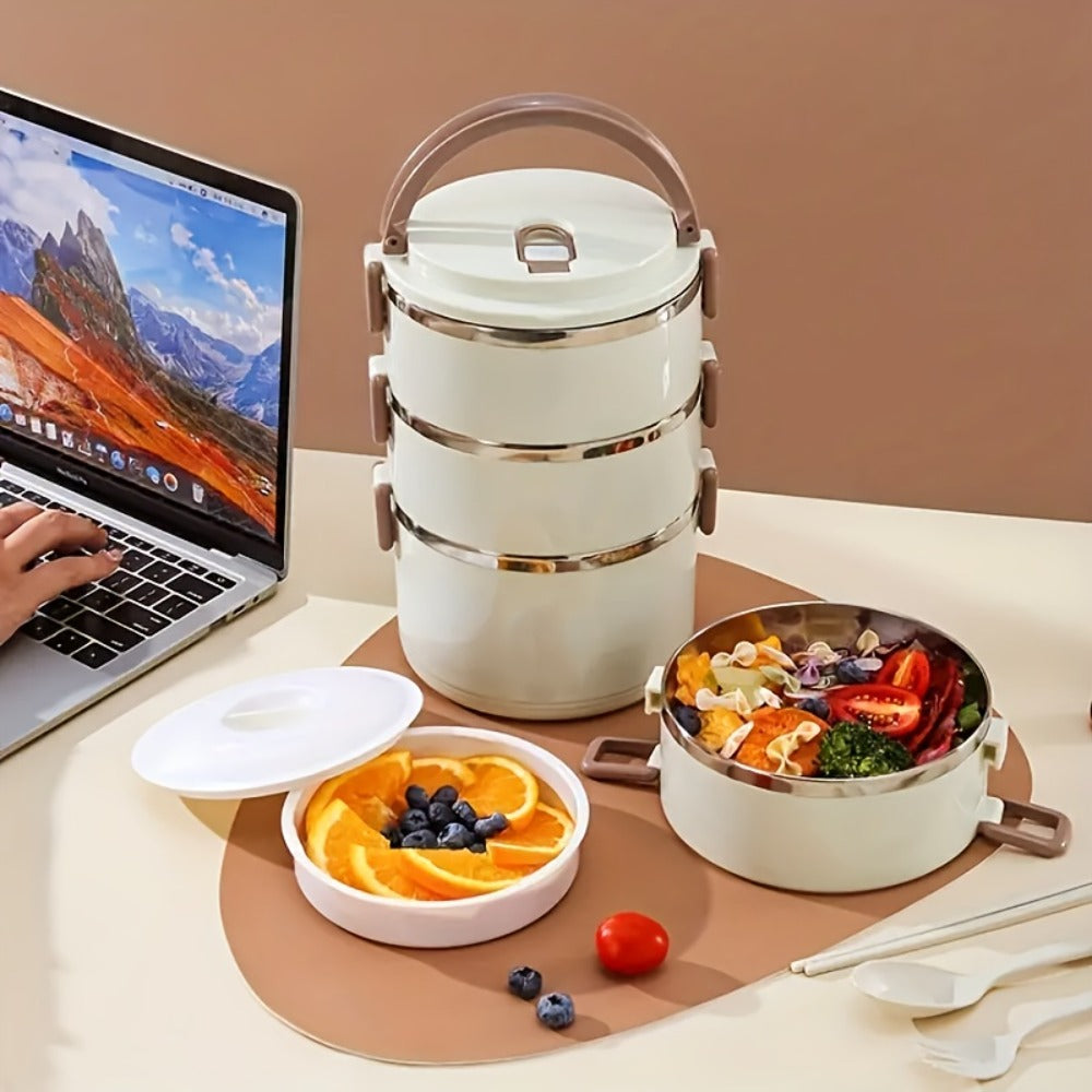 Steel Lunch Box with Carry Bag and Cutlery for Camping Picnic School Office and Outdoor Adventures