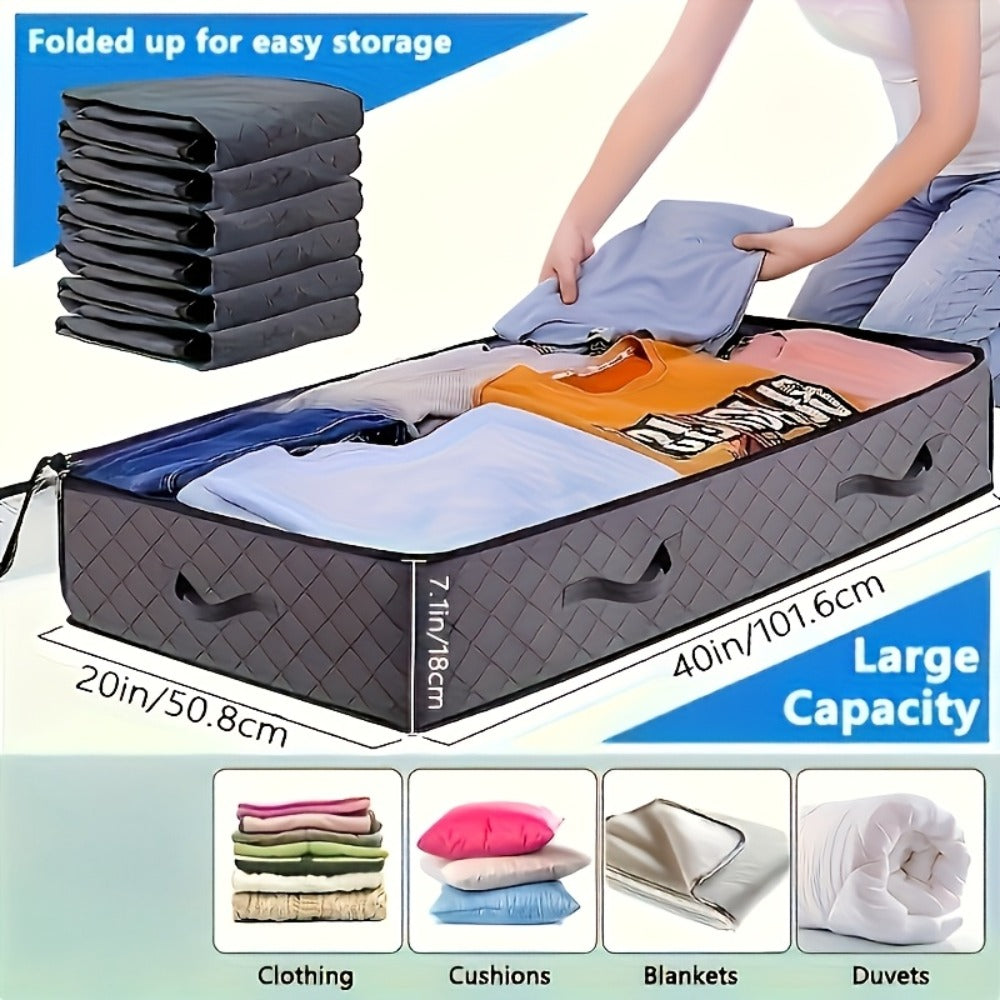 Foldable Under-Bed Organizer Bins with Wheels and Zippered Lids for Clothing and Bedding Storage, Storage Containers