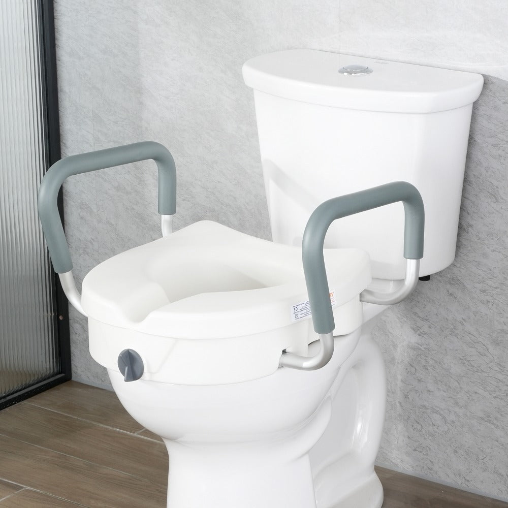 Raised Toilet Seat with 350 lbs Capacity for Seniors and Elderly