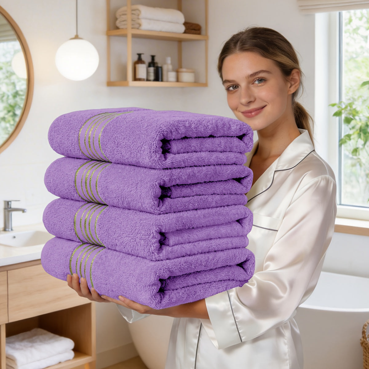 Bath Towel Set, 4-Pack 620GSM Bamboo Cotton Blend Super Soft Quick-Dry Absorbent Towels for Bathroom Spa Gym Travel