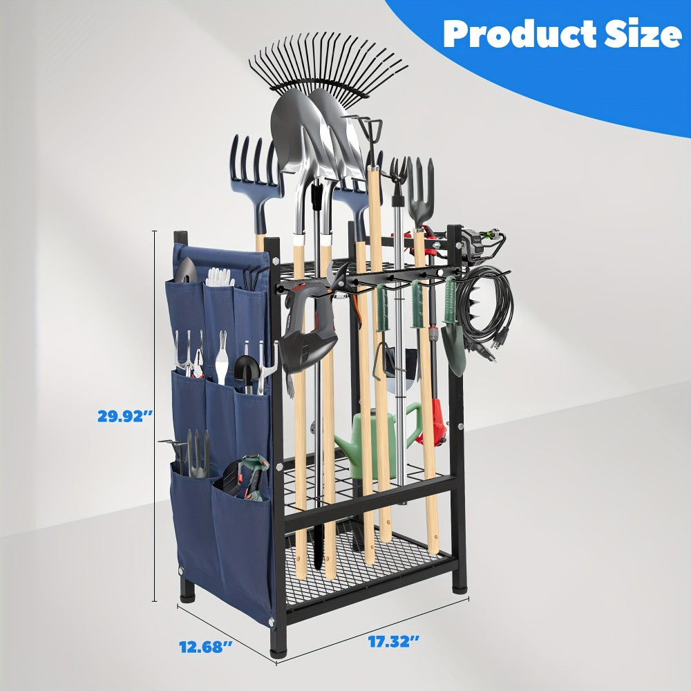 Tool Storage Rack, Storage Bag Metal Yard Tool Organizer for Garage Holds 35 Long-Handled Tools, Rake Stand Holder