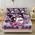 Sanrio Hello Kitty & Kuromi Bedding Set 3pcs – Fitted Sheet & Pillowcases, Soft Polyester, Machine Washable, Twin Full Queen King, All-Season Bedroom Decor for Kids Girls Home Guest Room