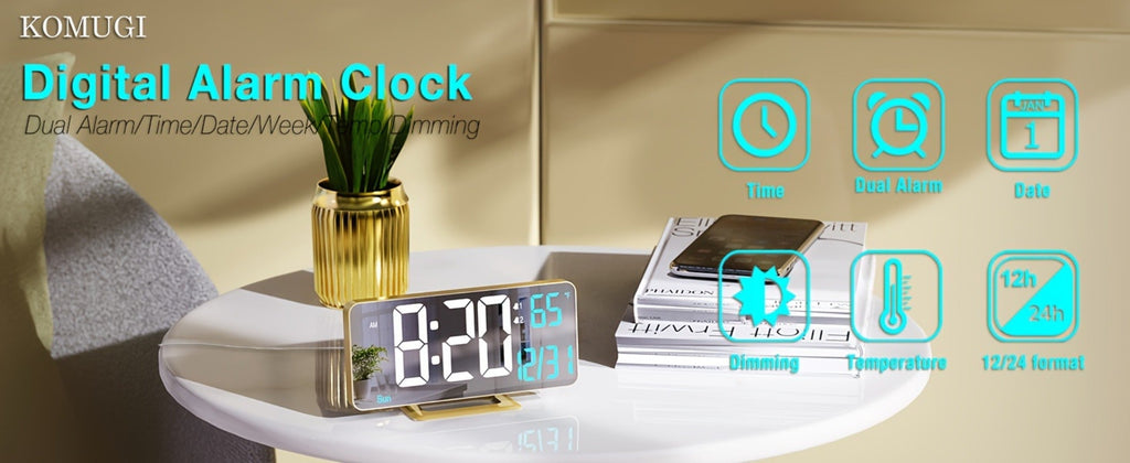 Alarm Clock with Dual Alarm and Dimmable LED Display for Bedroom