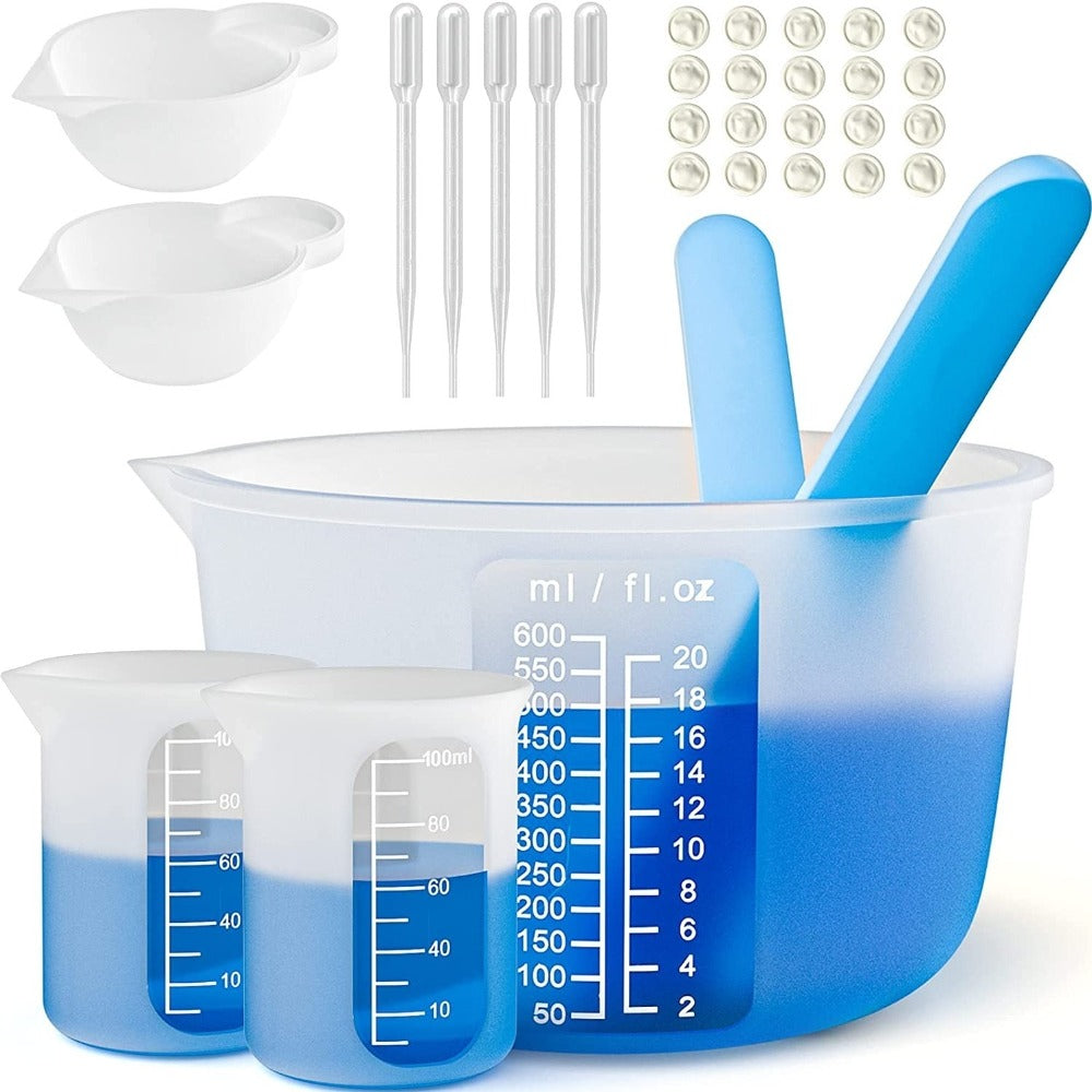 Silicone Resin Measuring Cup Kit – DIY Epoxy Resin Craft Tools Set for Jewelry Making, Slime, Casting & Pouring – Non-Stick Flexible Mixing Cups with Graduated Scale for Resin Art Beginners & Crafters